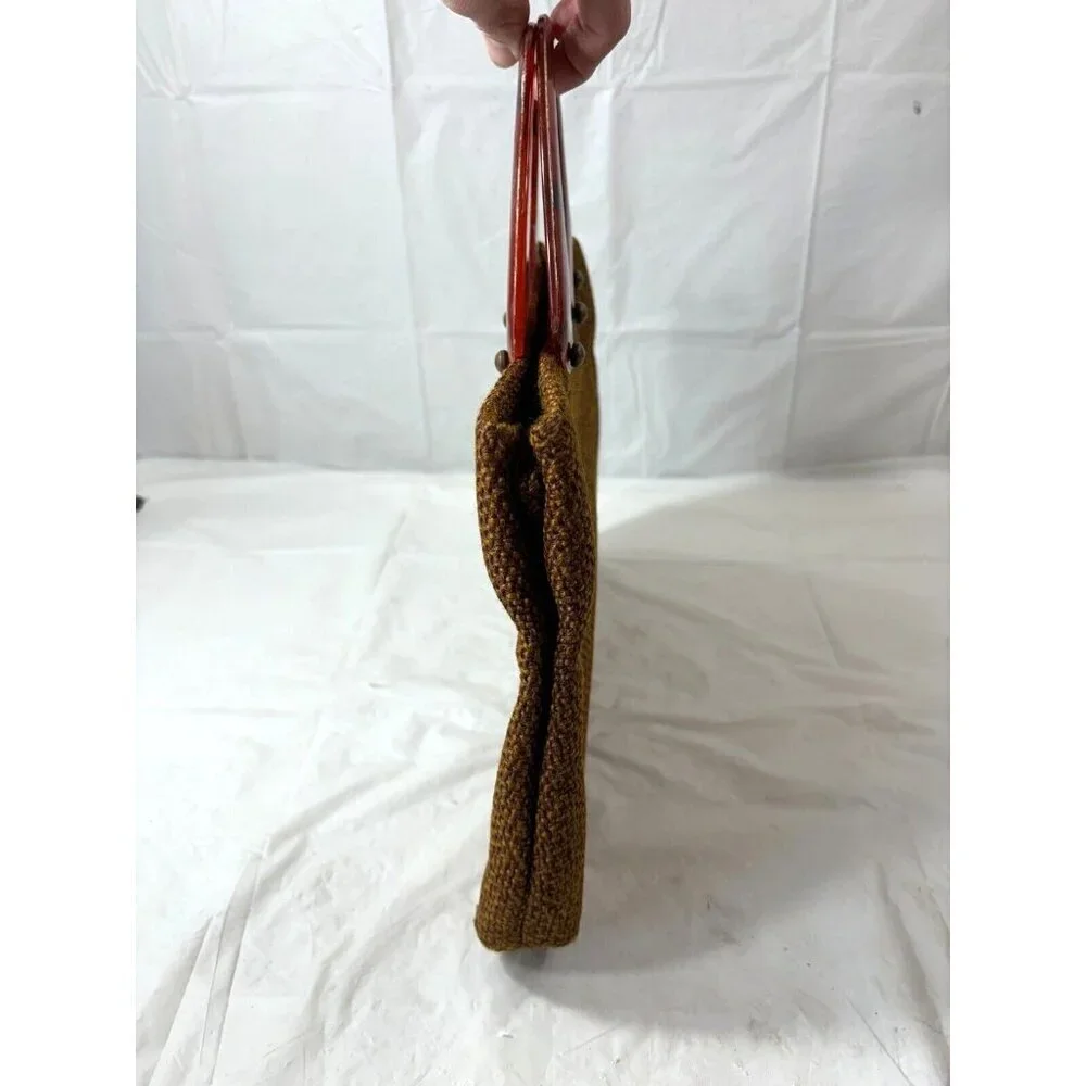 Vintage ‘60s JR Florida Large Tapestry Hand Bag lucite handles